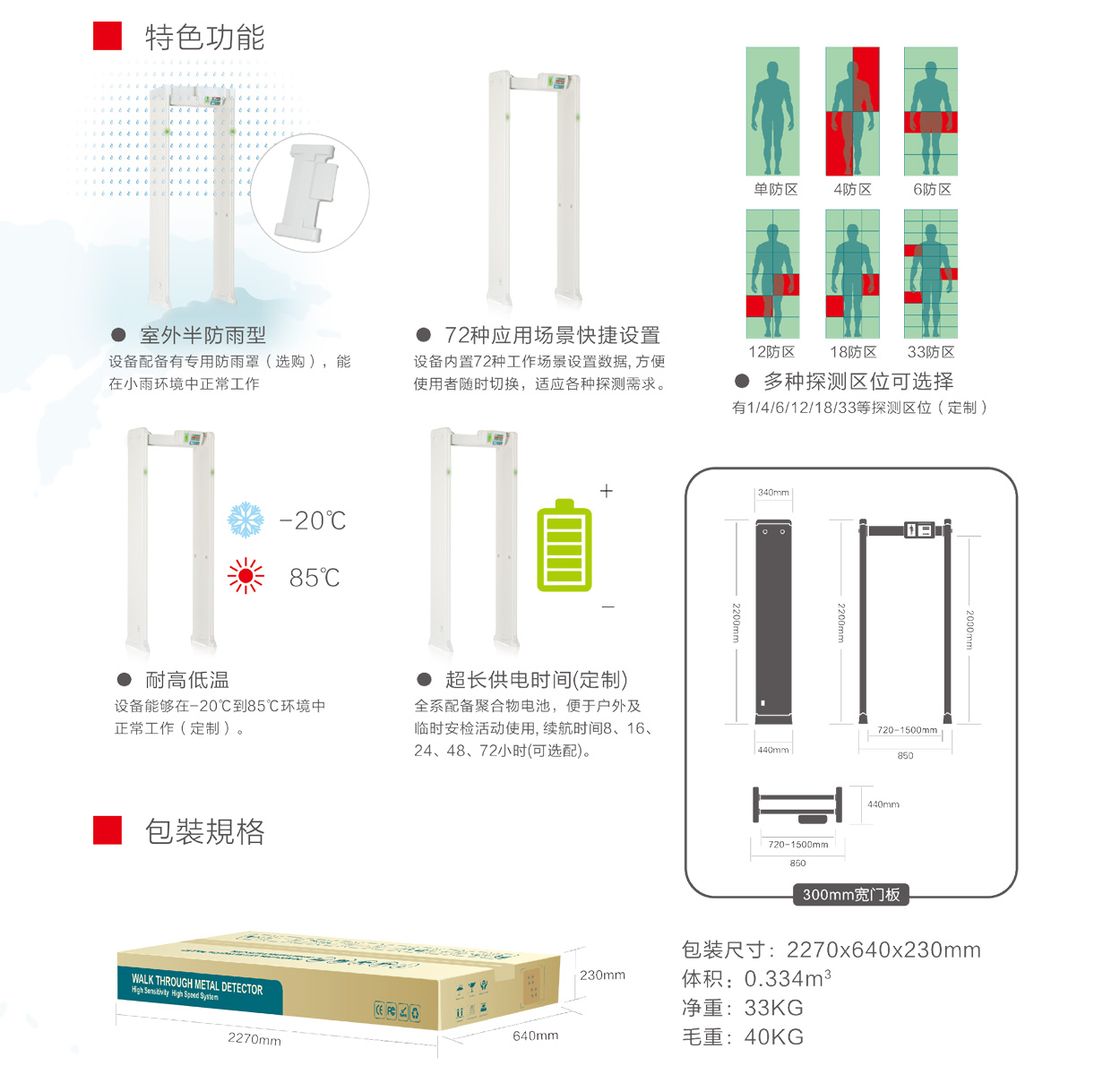 300抗干扰系列通过式金属探测安检门